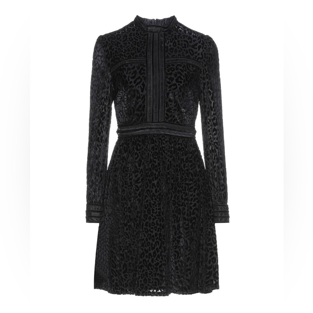 NWT BY MALINA Paolina Black velvet burnout long sleeve mini dress. Size M